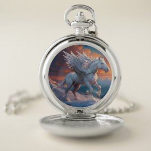 White Pegasus in the Mountains Pocket Watch