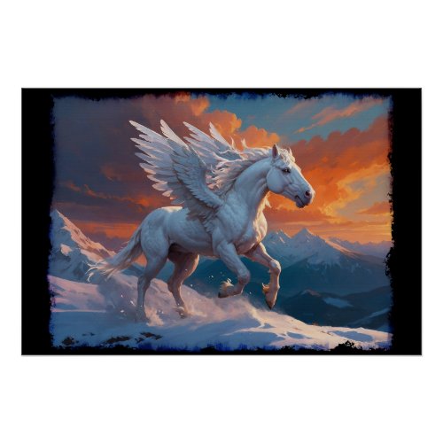 White Pegasus in the Mountains Poster