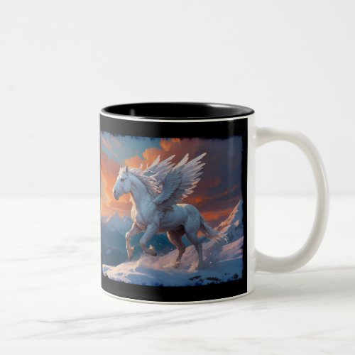 White Pegasus in the Mountains Two_Tone Coffee Mug