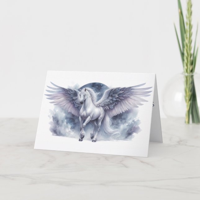 White Pegasus Moonlit Wings Celestial Dream Card (Front)