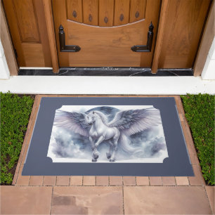 White Pegasus Moonlit Wings Celestial Dream Doormat
