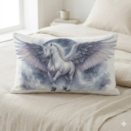 White Pegasus Moonlit Wings Celestial Dream Lumbar Pillow