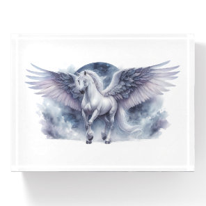 White Pegasus Moonlit Wings Celestial Dream Paperweight