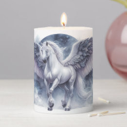 White Pegasus Moonlit Wings Celestial Dream Pillar Candle