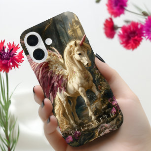 White Pegasus Pink Wings Fairytale Castle Horse iPhone 16 Case