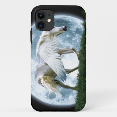 White Pegasus  Rising Moon Fantasy Art iPhone 11 Case