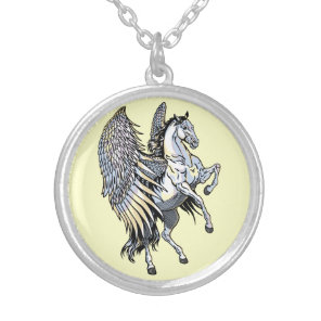 white pegasus silver plated necklace