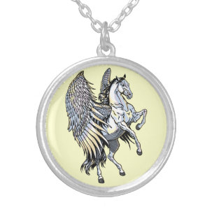 white pegasus silver plated necklace