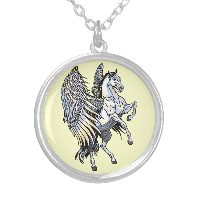 white pegasus silver plated necklace (Front)