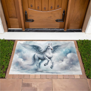 White Pegasus Wings Soft Blue Sky Dreamscape Doormat