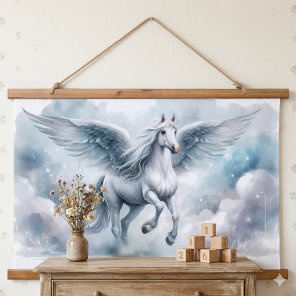 White Pegasus Wings Soft Blue Sky Dreamscape Hanging Tapestry