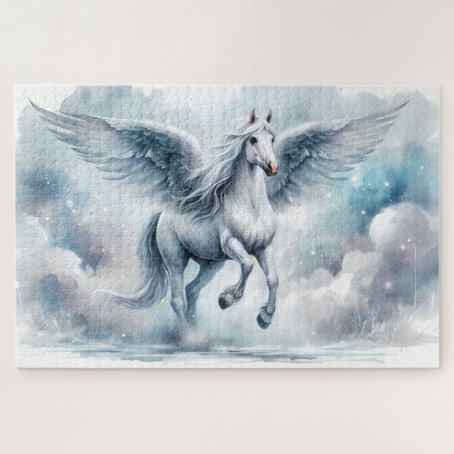 White Pegasus Wings Soft Blue Sky Dreamscape Jigsaw Puzzle (Horizontal)