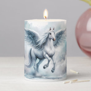White Pegasus Wings Soft Blue Sky Dreamscape Pillar Candle