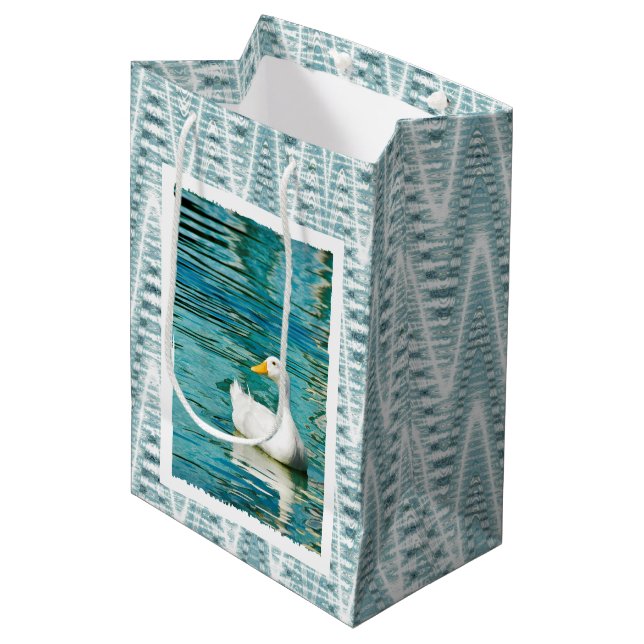 White Pekin Duck  - Nature Photo in Reflections Medium Gift Bag (Front Angled)