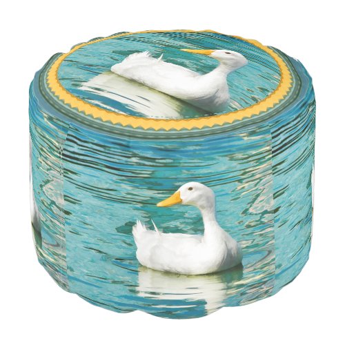 White Pekin Duck  _ Nature Photo in Reflections Pouf