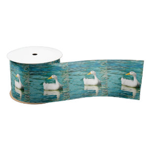 White Pekin Duck - Nature Photo in Reflections Satin Ribbon