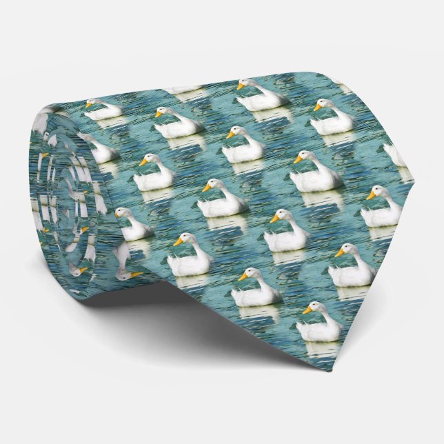 White Pekin Duck  - Nature Photo Wallapaper Neck Tie (Rolled)