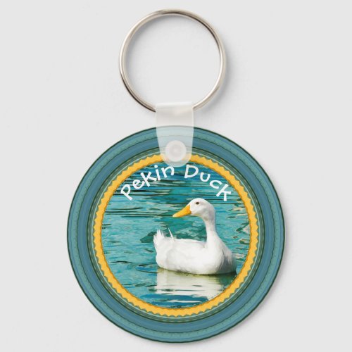 White Pekin Duck  _ Nature Photography Urban Lake Keychain