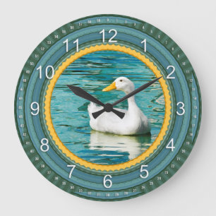 White Pekin Duck - Nature Photography Urban Lake Large Clock