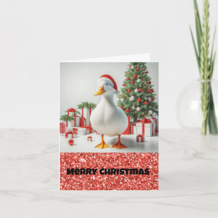 White Pekin Santa Duck Christmas Card