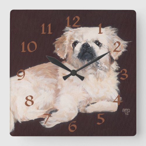 White Pekingese Clock