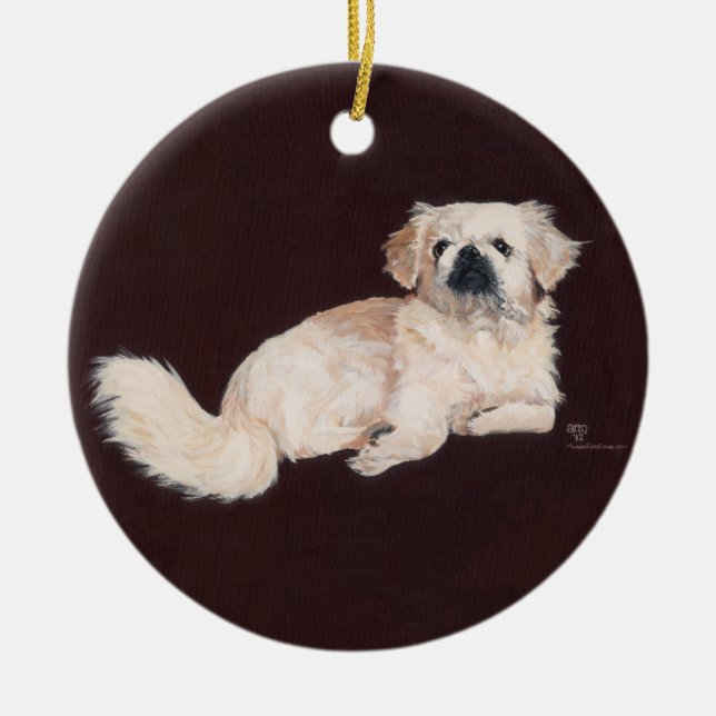 White Pekingese Dog Ceramic Ornament (Front)