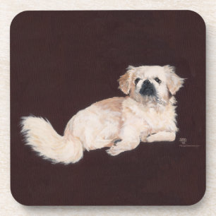 White Pekingese Dog Drink Coaster