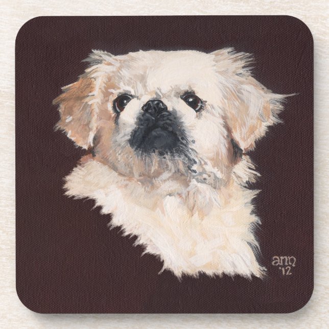White Pekingese Dog Drink Coaster (Front)