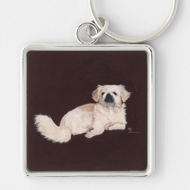 White Pekingese Dog Keychain (Front)