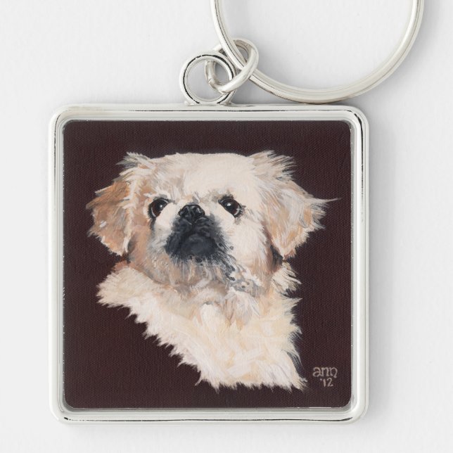 White Pekingese Dog Keychain (Front)