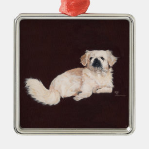White Pekingese Dog Metal Ornament