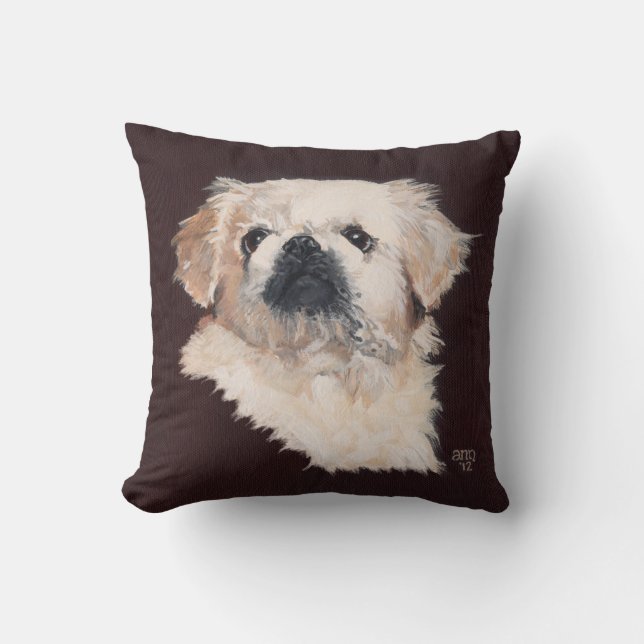 White Pekingese Dog Pillow (Front)