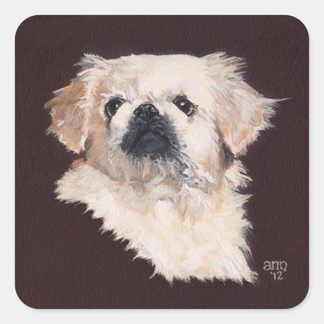 White Pekingese Dog Square Sticker (Front)