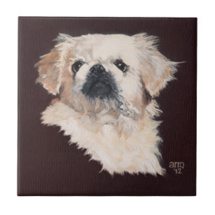 White Pekingese Dog Tile