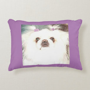 White pekingese puppy accent throw pillow. pillow