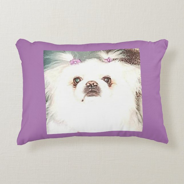 White pekingese puppy accent throw pillow. pillow (Front)