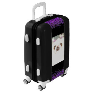 White Pekingese Purple Sparkle Piece of Luggage