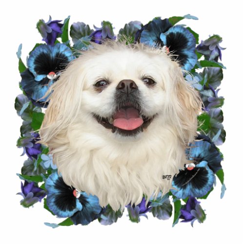 White Pekingese with Pansies Statuette