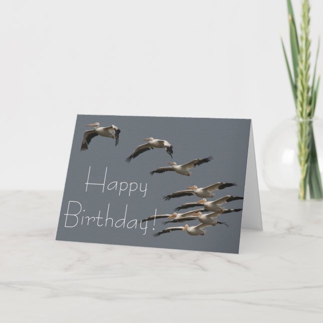 White Pelican Birds Wildlife Animal Happy Birthday Card (Front)
