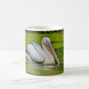 White pelican on the water coffee mug