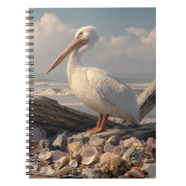 White Pelican Seashell Beach Notebook (Front)