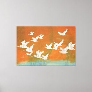 White Pelicans in Flight Coastal Fine Art Bird Canvas Print