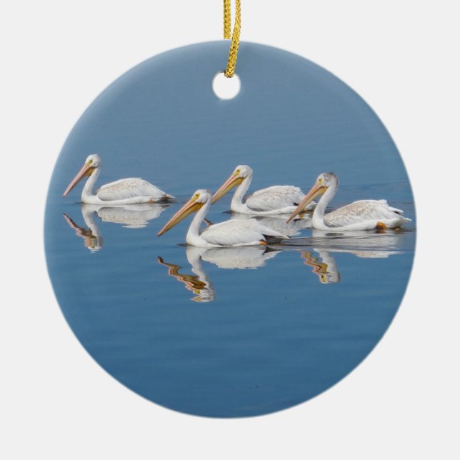 White Pelicans on Barr Lake Ceramic Ornament (Front)