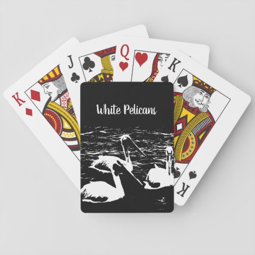 White Pelicans on Black Classic Playing Cards