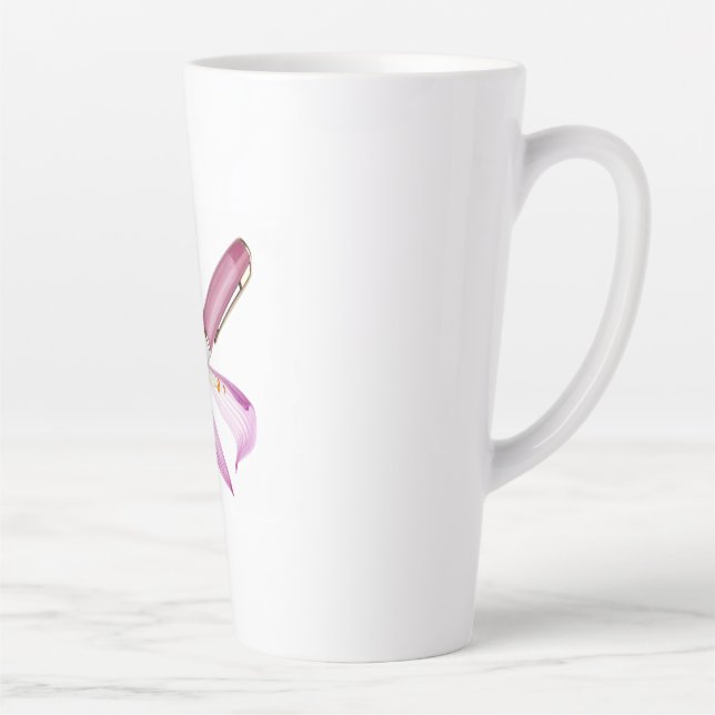 white pen whit pink ribbon latte mug (Right)