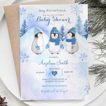 White Penguin Winter Baby Shower Invitation