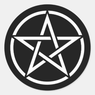White Pentagram on Black Classic Round Sticker