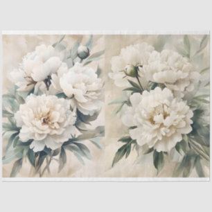 White Peonies Decoupage Tissue Paper