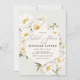 White Peonies Elegant Floral Bridal Shower Invitation