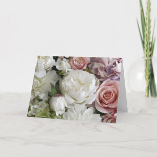 White Peonies Floral Blank Inside Note Card